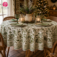 Nappe ronde HuaLai 8 pieds x 10 pieds en polyester à imprimé floral vert pour banquet et fête à domicile