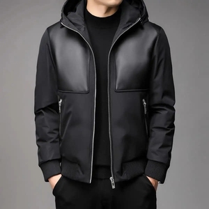 Nouveau chaud hommes lumière vers le bas hommes mode manteau à capuche court léger jeunesse Slim Fit manteau vers le bas s rembourré noir - Product Image 5