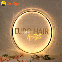Enseigne lumineuse LED ronde personnalisée en acrylique, logo rétroéclairé, enseigne murale, halo lumineux blanc chaud pour salon, boutique, bureau