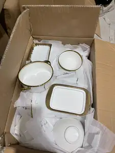 JIUWANG-plato de restaurante barato con borde dorado, cuencos de cerámica a granel, venta por tonelada