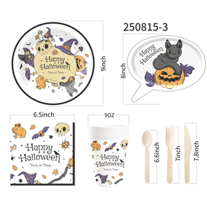 DAMAI Halloween Party Disposable Paper Plates Customized Witch's Hat and Bat Paper Dessert Plates Tableware Sets - Product Image 4