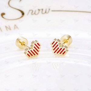 Boucles <span class=keywords><strong>d</strong></span>'oreilles clous en forme de cœur rouge mignonnes pour enfants filles plaquées or tendance cadeau bijoux - Product Image 5