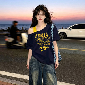 <span class=keywords><strong>Camiseta</strong></span> de Manga Corta para Mujer, Diseño 2026, Estilo Americano, con <span class=keywords><strong>Hombros</strong></span> <span class=keywords><strong>Descubiertos</strong></span>, Estilizada, que Estiliza la Figura, para Verano - Product Image 3
