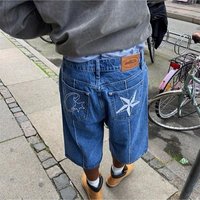 Shorts en jean brodés étoiles pour homme – Nouveauté été, style décontracté et ample, coupe 5 pouces