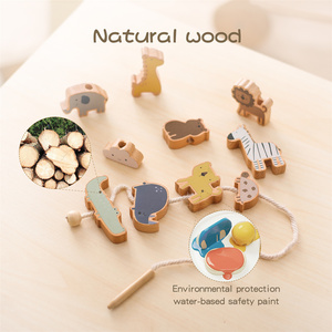 Giocattolo in legno con perline da infilare per bambini 1-3 anni, Montessori, per lo sviluppo della motricità fine, gioco educativo precoce con animali/figure <span class=keywords><strong>geometriche</strong></span> - Product Image 1