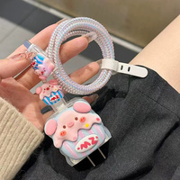 Ensemble de protection de chargeur mignon en 3D en forme de cochon, étui de protection de chargeur de dessin animé avec protège-câble de charge pour adaptateur Apple iPhone 20W CN/US