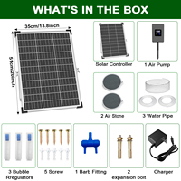 Aérateur de bassin extérieur solaire 30 Watts, kit d'aération avec batterie 8800 mAh, système de minuterie, deux sorties, pierres à bulles incluses
