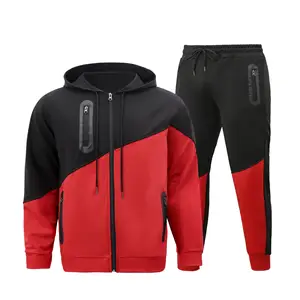 Setelan celana Hoodie pria, pakaian latihan Set perempuan, celana Hoodie risleting, lengan panjang kontras, baru, kualitas tinggi