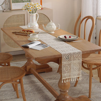 YINUAN Chemin de table ajouré tissé à la main en macramé à motif de treillis, décoration pour cuisine, buffet et console de style rustique