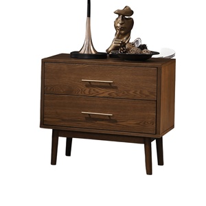 Walnut Nightstand Solid Wood <b>2</b>-<b>Drawer</b> Bedside Table Nickel Bar Pulls Round Tapered Legs Modern Bedroom <b>Storage</b> <b>Drawer</b> - Product Image 4