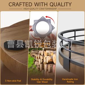 Wooden Round Rotating <b>Desktop</b> <b>Shelf</b> Iron Wood Kitchen Spice Bottle Rack Storage Tray Multifunctional - Product Image 5