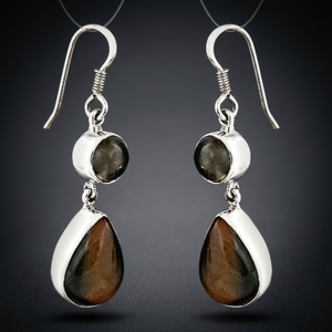 R Art Palace 925 <b>Silver</b> <b>Drop</b> <b>Earrings</b> With Natural Tiger Eye Stone Water <b>Drop</b> Shape Bezel Setting Classic Women's Jewelry - Product Image 2