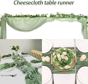 <b>Green</b> Woven Cheesecloth Gauze Modern <b>Table</b> <b>Runner</b> 10Ft 120 Inches Reusable for Wedding Bridal - Product Image 4