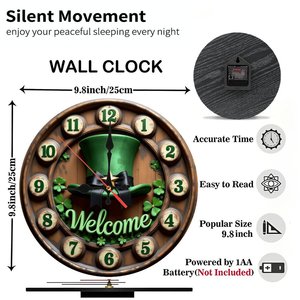 Round Wooden <b>Wall</b> <b>Clock</b> 25x25Cm <b>Silent</b> Non Ticking Elegant Home Hotel Restaurant Decor - Product Image 3