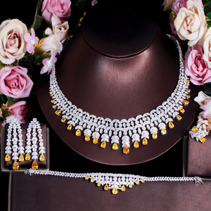 Ensemble de bijoux de mariage en Zircon jaune, de luxe indien du Nigeria, en cristal CZ, collier à gros pompon pour femmes, bijoux de fiançailles - Product Image 1