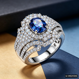 Anillo de Compromiso de Lujo para Mujer, Chapado en Oro de 14k, con Zafiro de Corte Ovalado y Detalles de Diamantes Pavé - Product Image 5