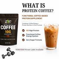 Poudre de café protéiné pour la nutrition sportive, café instantané riche en protéines, boisson pré-entraînement et de récupération, fabricant OEM ODM sous marque privée