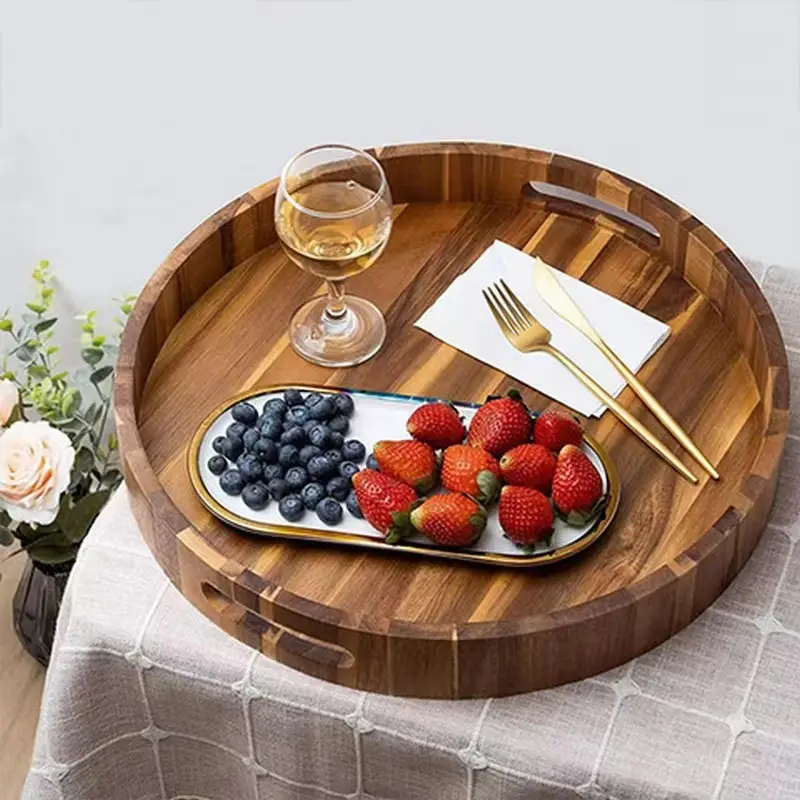 Fashion Round Tray Wooden Fruit Decorative Tray Practical Coffee Tray