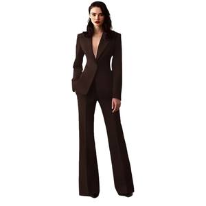 महिलाओं ने 2 टुकड़े लाल एकल बटन ठोस स्लिम विवाह कार्य कार्यालय दैनिक आकस्मिक सेट ब्लेज़र और पैंट - Product Image 5