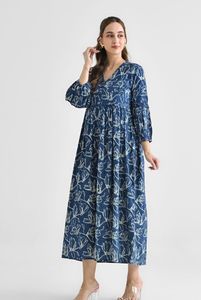 Robe longue en coton imprimé floral de couleur mélangée pour femmes à la mode avec bouton robe longue d'été pour les femmes - Product Image 4