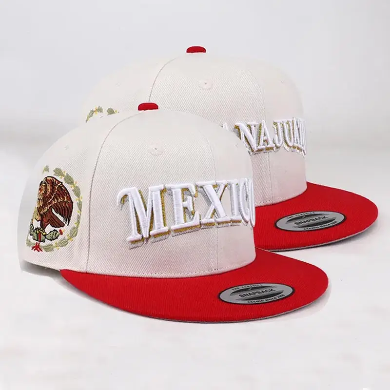 Venta al por mayor OEM ODM 2 tonos de color diseño de moda gorras de ala plana 3D bordado sombrero ajustado logotipo personalizado México gorras de béisbol