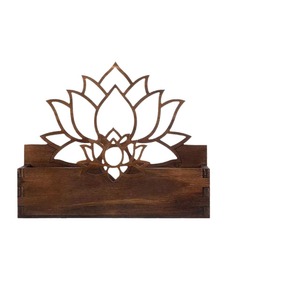 Wooden Business Card Holder <b>With</b> Lotus Design For Office <b>Desk</b> Storage And Hotel Front <b>Desk</b> Use - Product Image 5