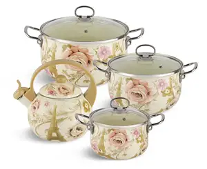 Teko ketel Enamel 2L 18 20 22 24 26cm Set kaserol enamel warna kustom pegangan kromium casserole dalam perut Enamel