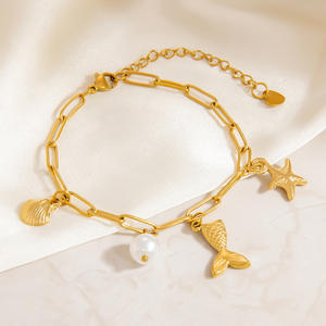 Pearl <b>Bracelet</b> 18k Gold Stainless Steel Starfish Pendant Women's Everyday Wear White Pearl Jewelry - Product Image 2