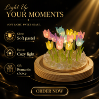 Bouquet de tulipes et de lys DIY sous cloche en verre, veilleuse LED faite à la main, lumière chaude, base en bois, rose, violet, bleu, cadeau romantique, 10 cm