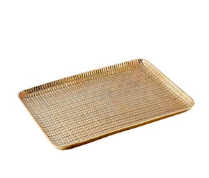 Plateau de service décoratif en métal finition or de qualité supérieure Plateau de présentation de luxe texturé pour bijoux de vanité de table basse OEM/ODM disponible - Product Image 1