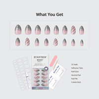 BTArtbox doux Gel XCOAT 3D Floral presse sur les ongles en gros court amande fait à la main bleu français pointe faux ongles