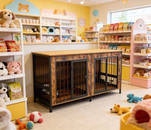 Meilleure Vente : Niche Double Rustique Marron avec Cloison, Cage pour Chien Style Meuble TV en Bois avec Portes et Rangement - Product Image 1
