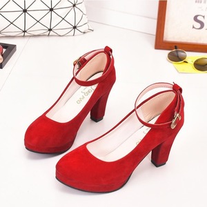 Red Mary Jane Pumps Round Toe Block Heel High Heel Fashion Trend Women's Shoes - Product Image 2