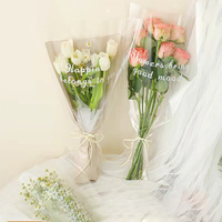 Petit sac d'emballage transparent en plastique pour bouquet de fleurs blanc personnalisé lettre anglaise Cpp Bopp Opp sac de cône de fleur recyclable