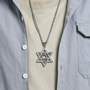 สร้อยคอรูปดาวหกแฉกสไตล์ฮิปฮอป Shan Hai Jewelry ทำจากไทเทเนียมชุบทอง 18K ประดับเพชรเต็มเม็ด จี้รูปดาวเดวิดสไตล์ฮิปฮอป - Product Image 3