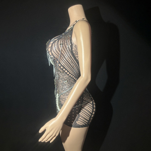 Novance Y3628 Abito da Cocktail Senza Maniche in Rete con Glitter, <span class=keywords><strong>Vestito</strong></span> Sexy per Donna, Ideale per Feste e Serate in Discoteca - Product Image 5