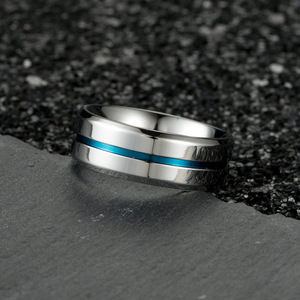 Unisex Wedding <b>Ring</b> 8MM Blue Inlay Geometric Design Simple Matte Finish For <b>Men</b> And Women - Product Image 4