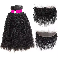 Extensions de cheveux humains 100% naturels, tissage de cheveux bouclés crépus mongols non traités avec fermeture en dentelle, Afro crépu 4B 4C Jerry Curl