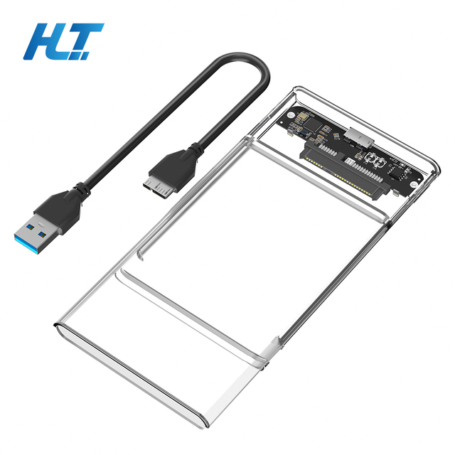 2.5 Inch SATA USB 3.0 Transparent Plastic Case Compatible Laptop Portable Hard Drive Box External HDD SSD Housing