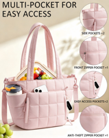 Sac isotherme pliable pour femme, léger, imperméable, en polyester, avec 7 poches, sangle réutilisable, souple, capacité 15 canettes