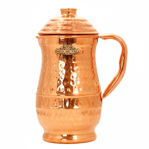 IndianArtVilla Jarra de diseño martillado de cobre puro con tapa-1280 ML para almacenamiento y servicio - Product Image 1