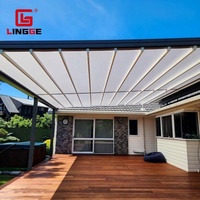 Pergola motorisée rétractable sur mesure en aluminium, auvent extérieur imperméable en PVC avec bande lumineuse LED et télécommande