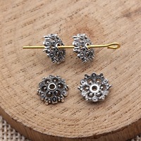 Tutup Manik Kubah Bunga Filigree 9.7x9.7x2.5mm Paduan Perak Antik Berbutir untuk Gelang Rumbai Mala