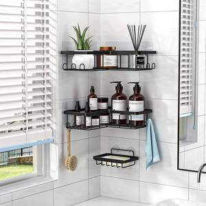 Organizzatore per <span class=keywords><strong>Bagno</strong></span> Moderno in Acciaio Inox Nero, Set da 3 Pezzi, Adesivo <span class=keywords><strong>Salvaspazio</strong></span> Senza Foratura, Mensola Angolare per Doccia - Product Image 5