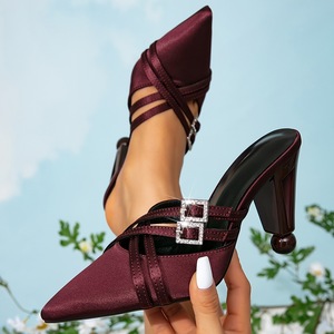 Sandales à talons hauts pour femmes QLFashion, couleur vin rouge, talons pointus, chaussures de soirée - Product Image 5