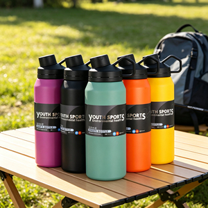Bouteille d'eau sportive isolée sous vide en acier inoxydable 304 de 650 ml et 1000 ml avec poignée et couvercle, grande capacité, logo personnalisé - Product Image 1