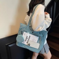 Tas Tote Kasual Wanita Bahan Nylon Warna Solid Multi Kantong Mini Pouch Tahan Lama, MOQ Rendah Kapasitas Besar, untuk Mahasiswa Kuliah