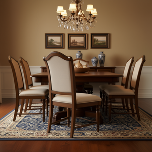 Chaises de salle à manger traditionnelles en bois finition cerisier, revêtement en tissu, garniture cloutée, meubles en bois pour salle à manger - Product Image 2