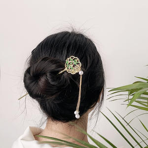 ปิ่นปักผมไม้ไผ่มีพู่<span class=keywords><strong>ทรง</strong></span>พัดโบราณปิ่นปักผมสไตล์ย้อนยุคอุปกรณ์เสริมสำหรับผู้หญิง - Product Image 3