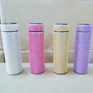 Bling Rhinestone Insulated Tumbler 500ml Smart Temperature Display Or Normal Lid Stainless <b>Steel</b> Thermal Water <b>Bottle</b> - Product Image 5